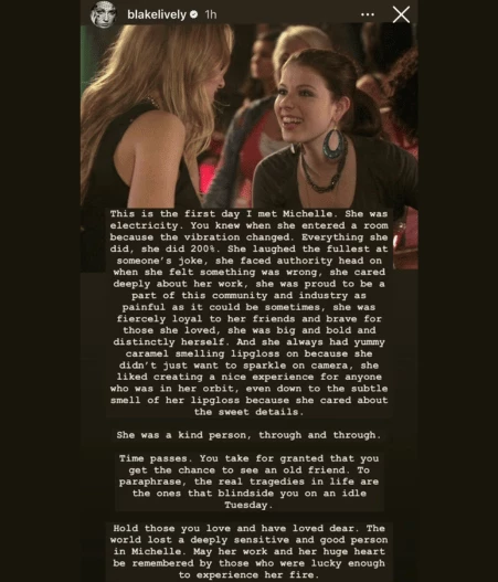 Blake Lively's Tribute to Michelle Trachtenberg death 